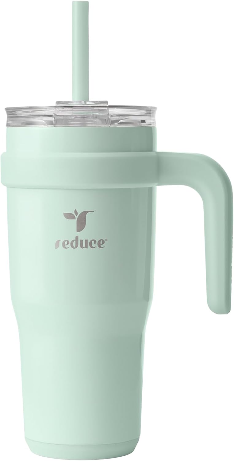 24 oz Stainless Steel Tumbler with Handle - Dual-Wall Vacuum Insulated Travel Mug, Sweat-Proof Lid & Reusable Straw - Keeps Drinks Cold for 24 Hrs, Fits Cupholders, Dishwasher Safe-Pink Cotton