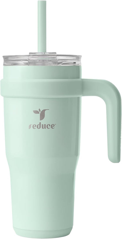 24 oz Stainless Steel Tumbler with Handle - Dual-Wall Vacuum Insulated Travel Mug, Sweat-Proof Lid & Reusable Straw - Keeps Drinks Cold for 24 Hrs, Fits Cupholders, Dishwasher Safe-Pink Cotton