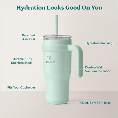 24 oz Stainless Steel Tumbler with Handle - Dual-Wall Vacuum Insulated Travel Mug, Sweat-Proof Lid & Reusable Straw - Keeps Drinks Cold for 24 Hrs, Fits Cupholders, Dishwasher Safe-Pink Cotton