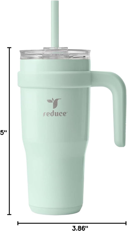 24 oz Stainless Steel Tumbler with Handle - Dual-Wall Vacuum Insulated Travel Mug, Sweat-Proof Lid & Reusable Straw - Keeps Drinks Cold for 24 Hrs, Fits Cupholders, Dishwasher Safe-Pink Cotton