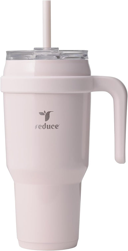 24 oz Stainless Steel Tumbler with Handle - Dual-Wall Vacuum Insulated Travel Mug, Sweat-Proof Lid & Reusable Straw - Keeps Drinks Cold for 24 Hrs, Fits Cupholders, Dishwasher Safe-Pink Cotton