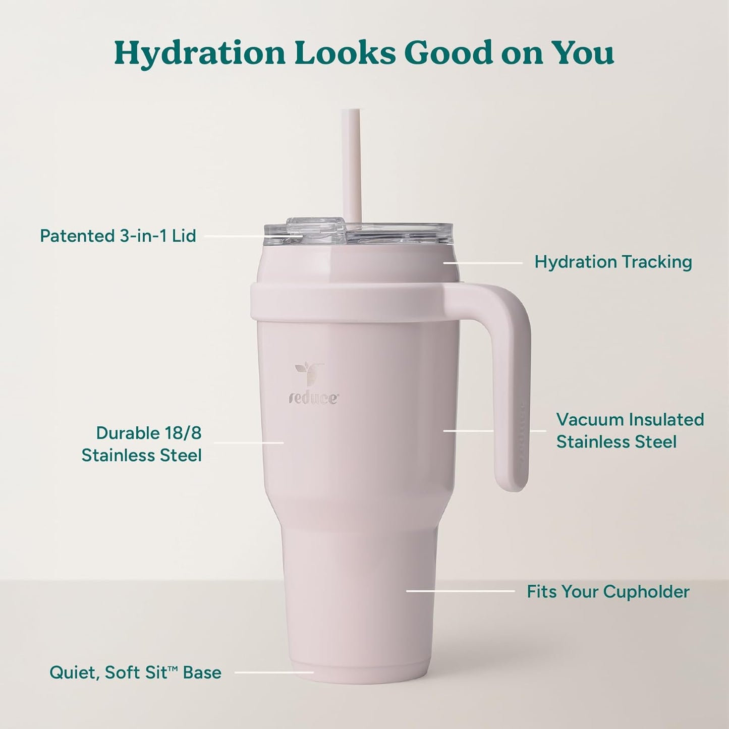 24 oz Stainless Steel Tumbler with Handle - Dual-Wall Vacuum Insulated Travel Mug, Sweat-Proof Lid & Reusable Straw - Keeps Drinks Cold for 24 Hrs, Fits Cupholders, Dishwasher Safe-Pink Cotton