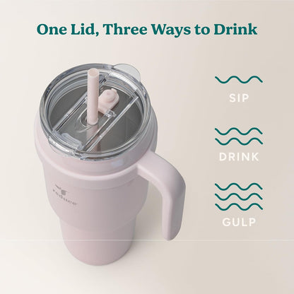 24 oz Stainless Steel Tumbler with Handle - Dual-Wall Vacuum Insulated Travel Mug, Sweat-Proof Lid & Reusable Straw - Keeps Drinks Cold for 24 Hrs, Fits Cupholders, Dishwasher Safe-Pink Cotton