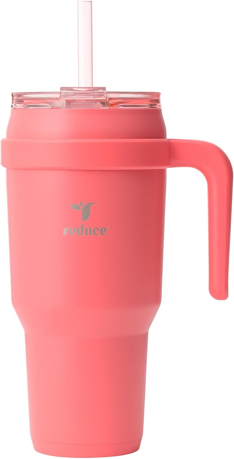 24 oz Stainless Steel Tumbler with Handle - Dual-Wall Vacuum Insulated Travel Mug, Sweat-Proof Lid & Reusable Straw - Keeps Drinks Cold for 24 Hrs, Fits Cupholders, Dishwasher Safe-Pink Cotton