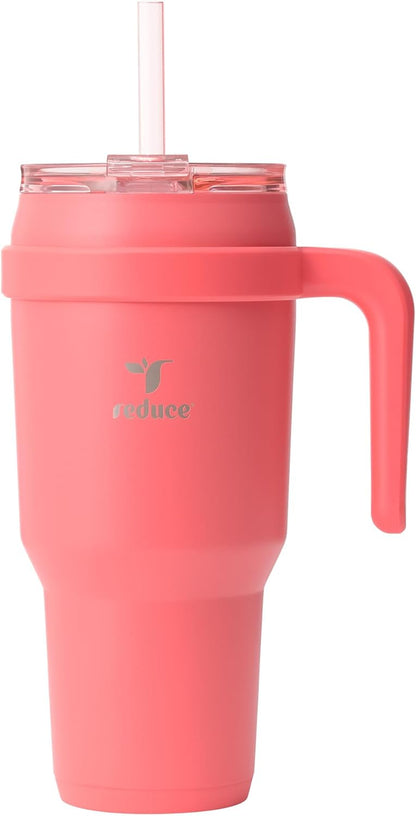 24 oz Stainless Steel Tumbler with Handle - Dual-Wall Vacuum Insulated Travel Mug, Sweat-Proof Lid & Reusable Straw - Keeps Drinks Cold for 24 Hrs, Fits Cupholders, Dishwasher Safe-Pink Cotton
