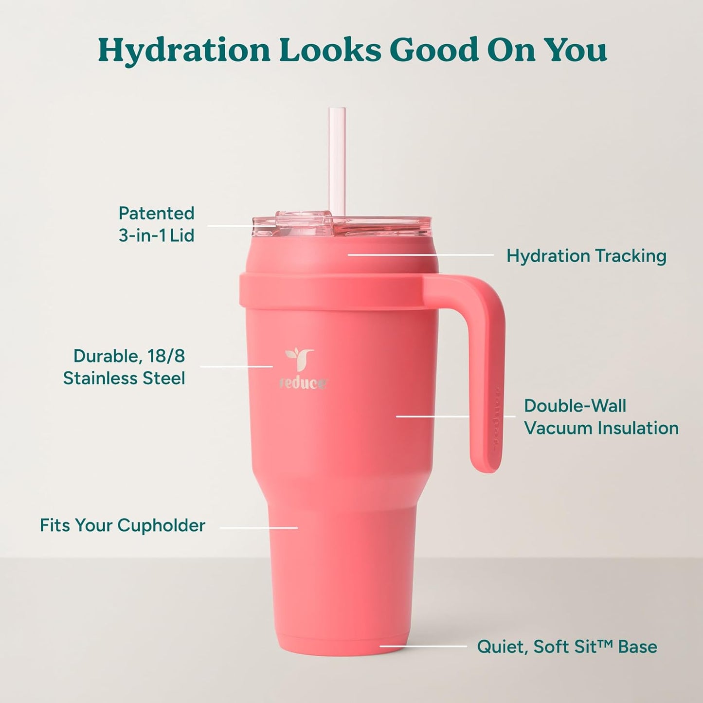 24 oz Stainless Steel Tumbler with Handle - Dual-Wall Vacuum Insulated Travel Mug, Sweat-Proof Lid & Reusable Straw - Keeps Drinks Cold for 24 Hrs, Fits Cupholders, Dishwasher Safe-Pink Cotton
