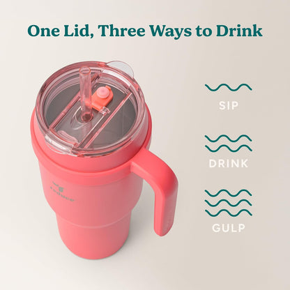 24 oz Stainless Steel Tumbler with Handle - Dual-Wall Vacuum Insulated Travel Mug, Sweat-Proof Lid & Reusable Straw - Keeps Drinks Cold for 24 Hrs, Fits Cupholders, Dishwasher Safe-Pink Cotton
