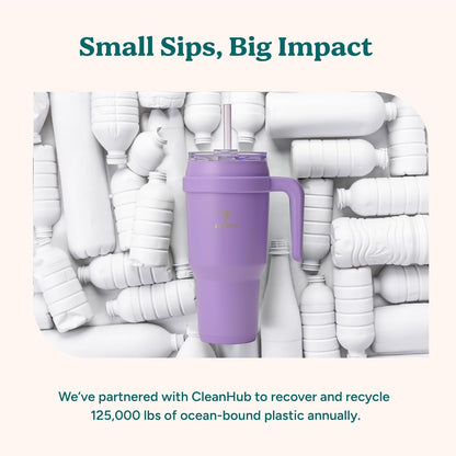 24 oz Stainless Steel Tumbler with Handle - Dual-Wall Vacuum Insulated Travel Mug, Sweat-Proof Lid & Reusable Straw - Keeps Drinks Cold for 24 Hrs, Fits Cupholders, Dishwasher Safe-Pink Cotton