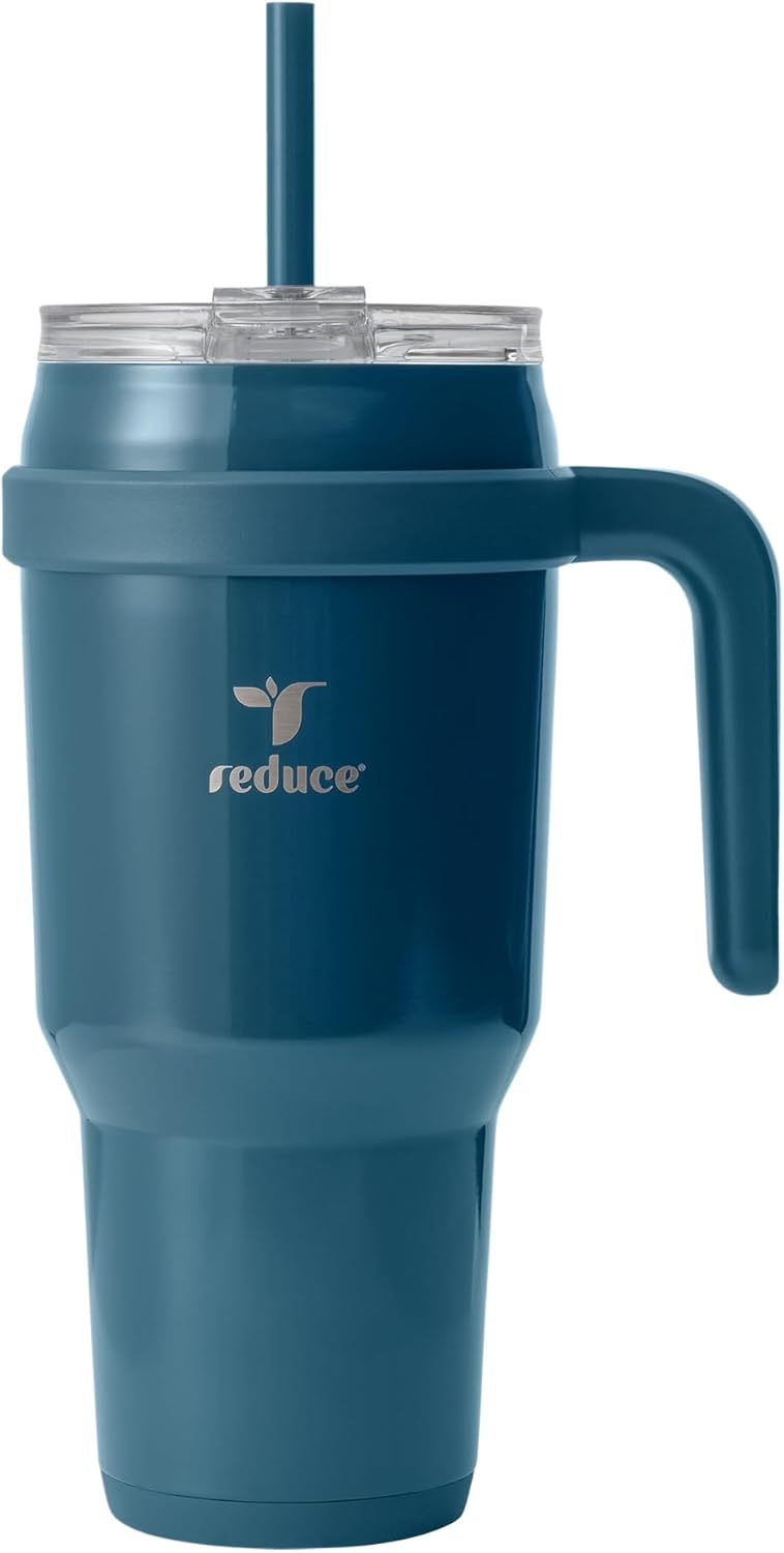 24 oz Stainless Steel Tumbler with Handle - Dual-Wall Vacuum Insulated Travel Mug, Sweat-Proof Lid & Reusable Straw - Keeps Drinks Cold for 24 Hrs, Fits Cupholders, Dishwasher Safe-Pink Cotton