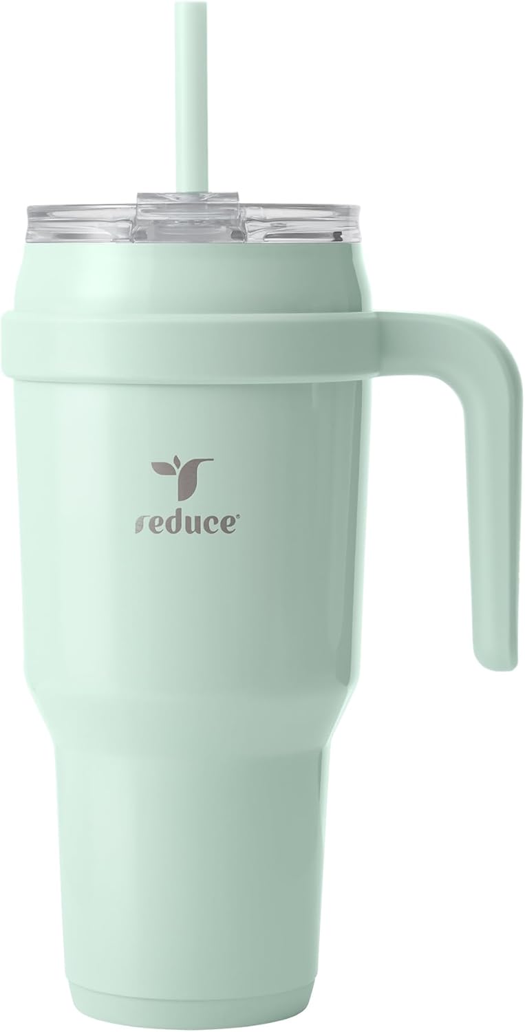 24 oz Stainless Steel Tumbler with Handle - Dual-Wall Vacuum Insulated Travel Mug, Sweat-Proof Lid & Reusable Straw - Keeps Drinks Cold for 24 Hrs, Fits Cupholders, Dishwasher Safe-Pink Cotton