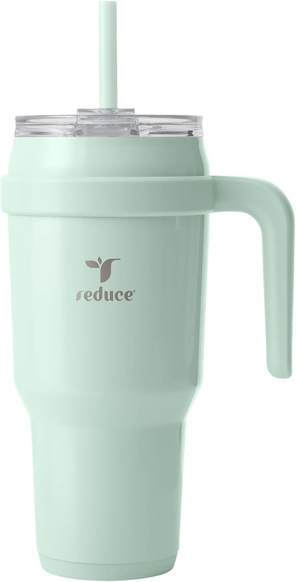 24 oz Stainless Steel Tumbler with Handle - Dual-Wall Vacuum Insulated Travel Mug, Sweat-Proof Lid & Reusable Straw - Keeps Drinks Cold for 24 Hrs, Fits Cupholders, Dishwasher Safe-Pink Cotton