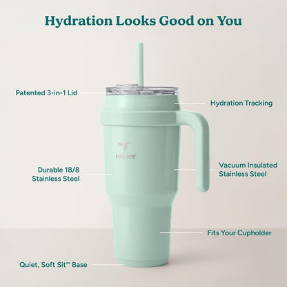 24 oz Stainless Steel Tumbler with Handle - Dual-Wall Vacuum Insulated Travel Mug, Sweat-Proof Lid & Reusable Straw - Keeps Drinks Cold for 24 Hrs, Fits Cupholders, Dishwasher Safe-Pink Cotton