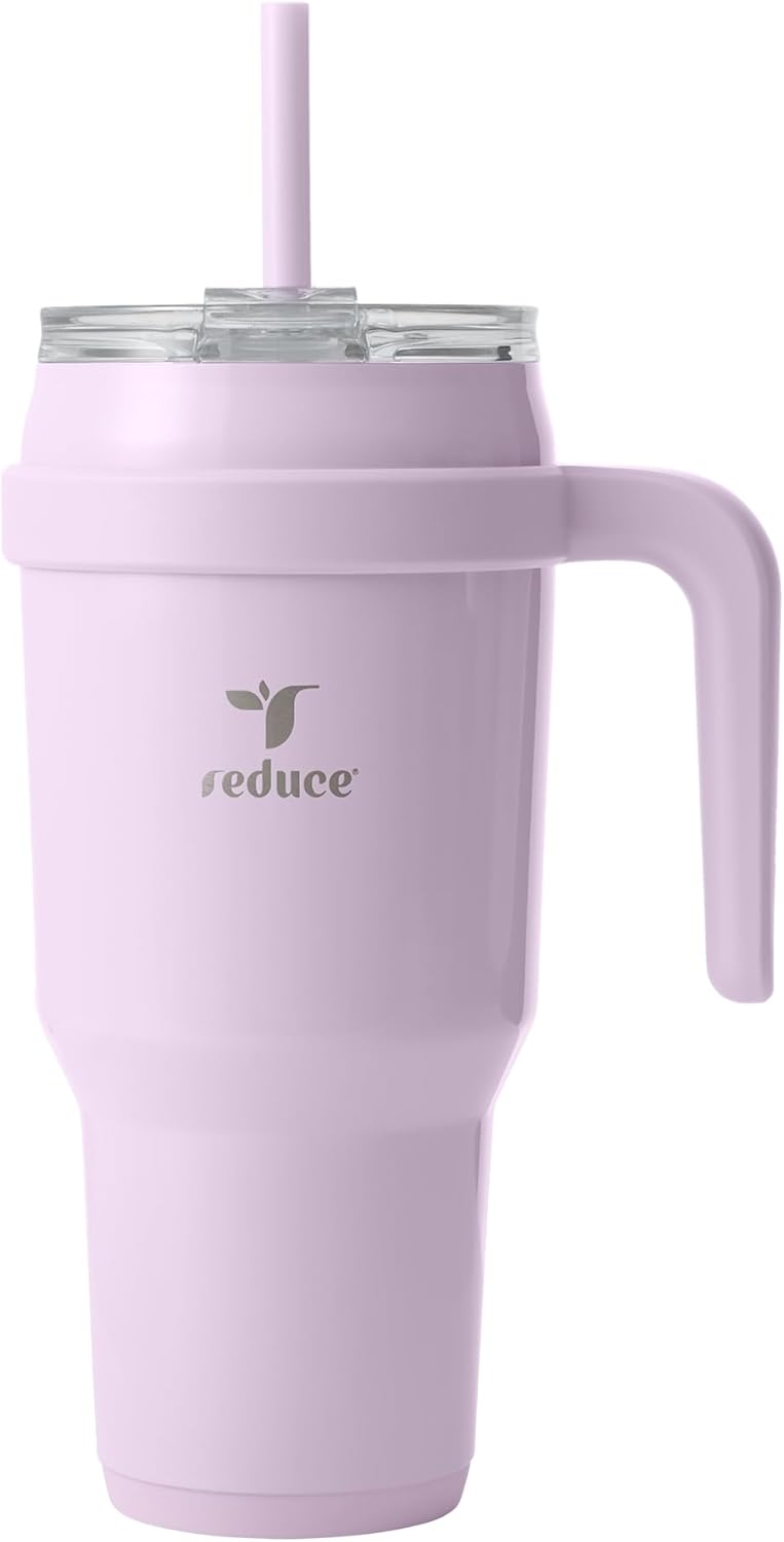 24 oz Stainless Steel Tumbler with Handle - Dual-Wall Vacuum Insulated Travel Mug, Sweat-Proof Lid & Reusable Straw - Keeps Drinks Cold for 24 Hrs, Fits Cupholders, Dishwasher Safe-Pink Cotton
