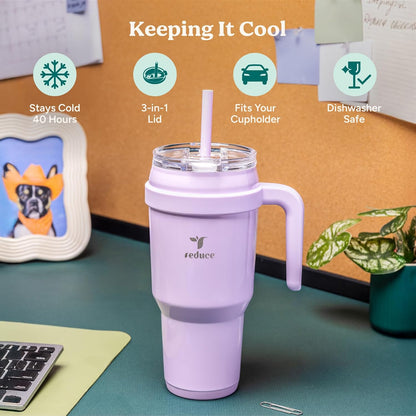 24 oz Stainless Steel Tumbler with Handle - Dual-Wall Vacuum Insulated Travel Mug, Sweat-Proof Lid & Reusable Straw - Keeps Drinks Cold for 24 Hrs, Fits Cupholders, Dishwasher Safe-Pink Cotton