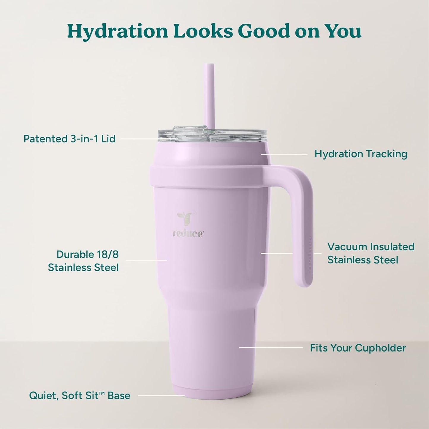 24 oz Stainless Steel Tumbler with Handle - Dual-Wall Vacuum Insulated Travel Mug, Sweat-Proof Lid & Reusable Straw - Keeps Drinks Cold for 24 Hrs, Fits Cupholders, Dishwasher Safe-Pink Cotton