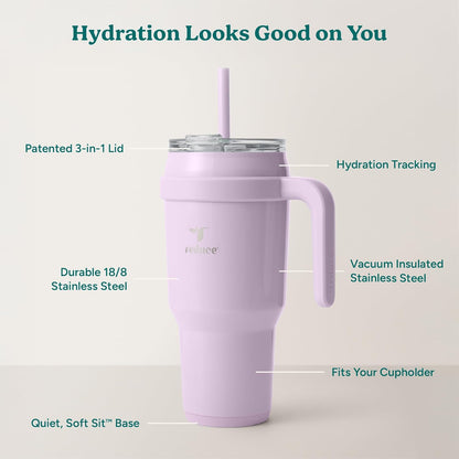 24 oz Stainless Steel Tumbler with Handle - Dual-Wall Vacuum Insulated Travel Mug, Sweat-Proof Lid & Reusable Straw - Keeps Drinks Cold for 24 Hrs, Fits Cupholders, Dishwasher Safe-Pink Cotton