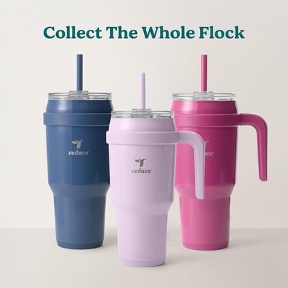 24 oz Stainless Steel Tumbler with Handle - Dual-Wall Vacuum Insulated Travel Mug, Sweat-Proof Lid & Reusable Straw - Keeps Drinks Cold for 24 Hrs, Fits Cupholders, Dishwasher Safe-Pink Cotton