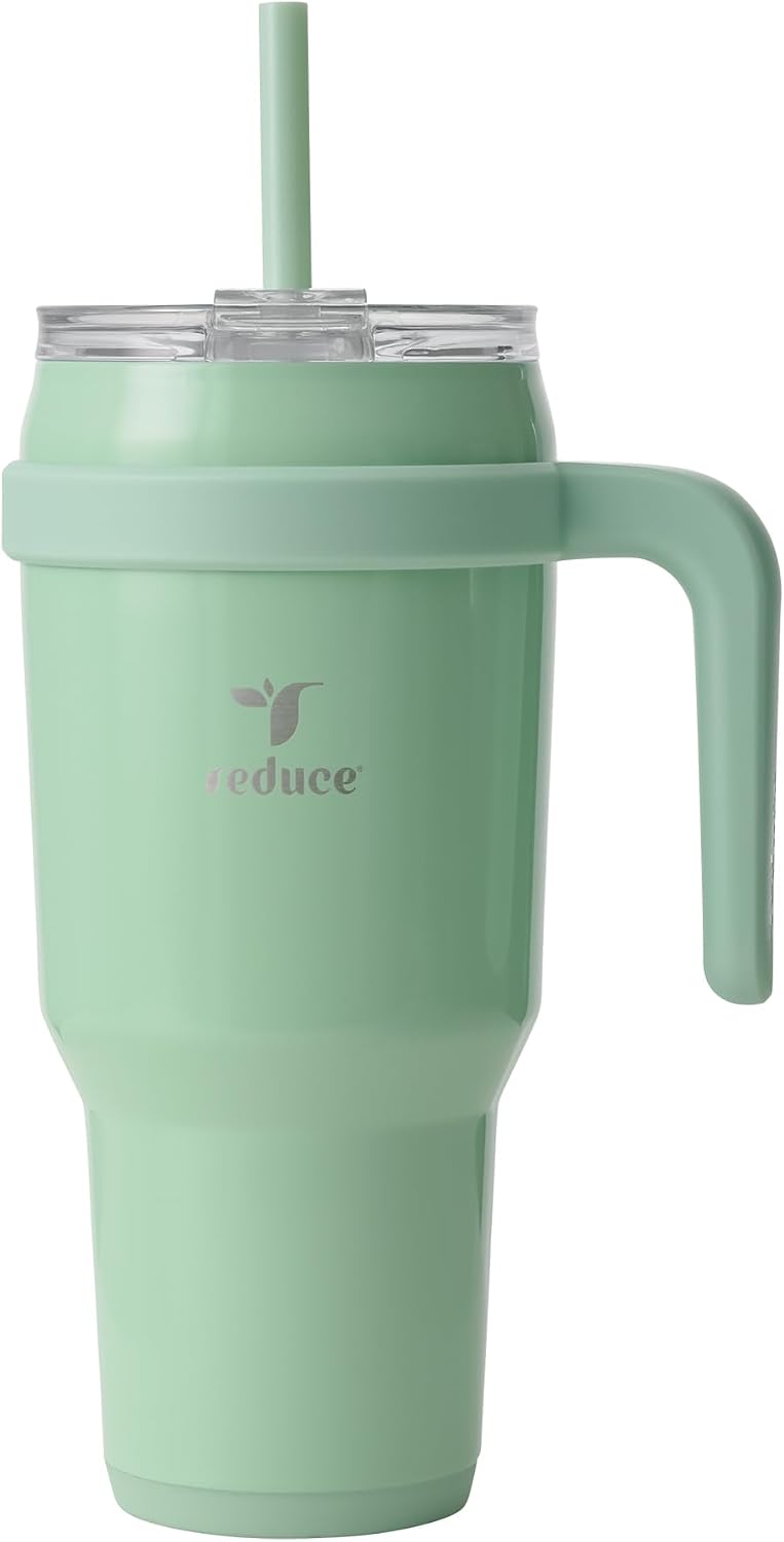 24 oz Stainless Steel Tumbler with Handle - Dual-Wall Vacuum Insulated Travel Mug, Sweat-Proof Lid & Reusable Straw - Keeps Drinks Cold for 24 Hrs, Fits Cupholders, Dishwasher Safe-Pink Cotton