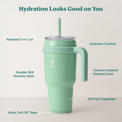 24 oz Stainless Steel Tumbler with Handle - Dual-Wall Vacuum Insulated Travel Mug, Sweat-Proof Lid & Reusable Straw - Keeps Drinks Cold for 24 Hrs, Fits Cupholders, Dishwasher Safe-Pink Cotton
