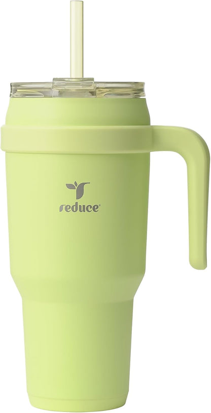 24 oz Stainless Steel Tumbler with Handle - Dual-Wall Vacuum Insulated Travel Mug, Sweat-Proof Lid & Reusable Straw - Keeps Drinks Cold for 24 Hrs, Fits Cupholders, Dishwasher Safe-Pink Cotton