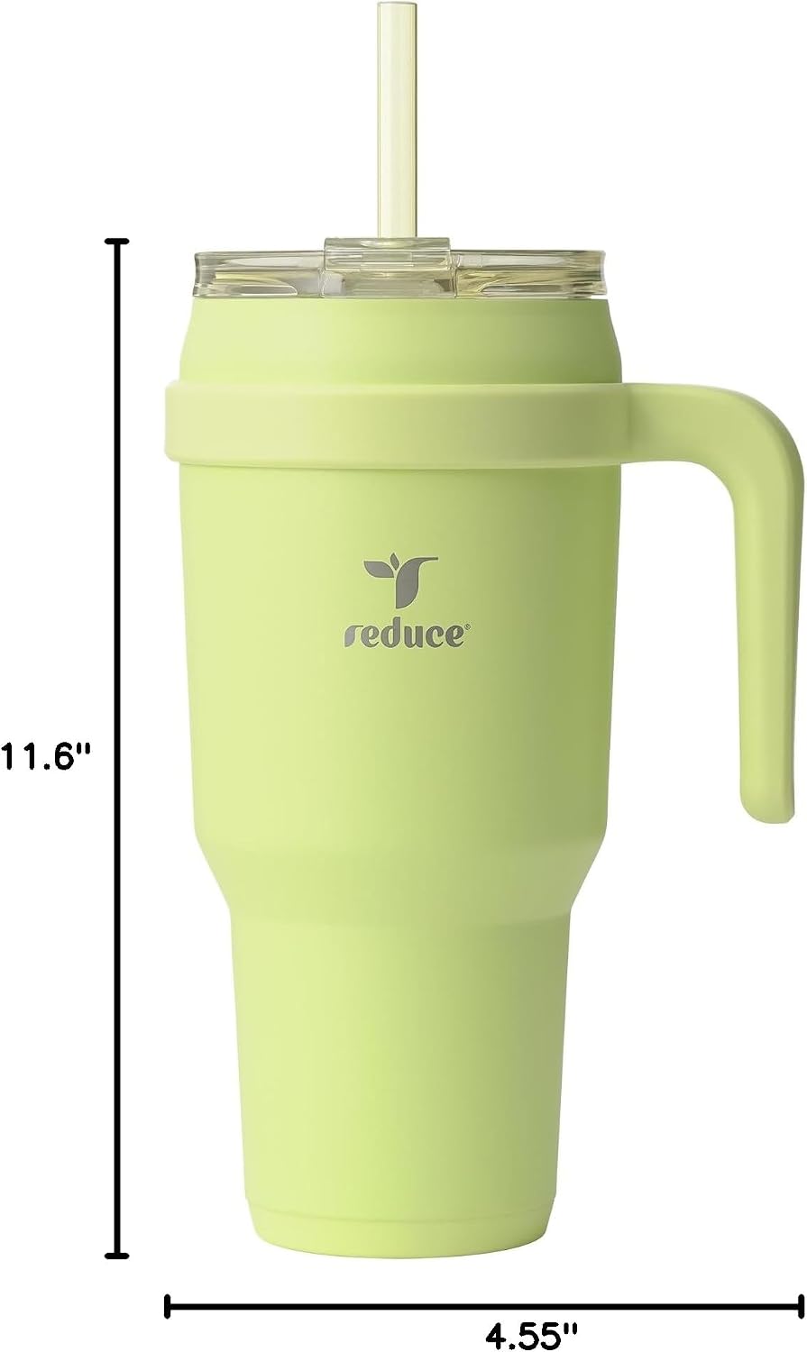 24 oz Stainless Steel Tumbler with Handle - Dual-Wall Vacuum Insulated Travel Mug, Sweat-Proof Lid & Reusable Straw - Keeps Drinks Cold for 24 Hrs, Fits Cupholders, Dishwasher Safe-Pink Cotton