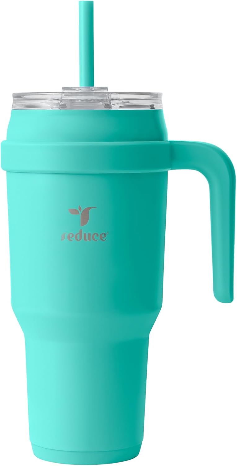 24 oz Stainless Steel Tumbler with Handle - Dual-Wall Vacuum Insulated Travel Mug, Sweat-Proof Lid & Reusable Straw - Keeps Drinks Cold for 24 Hrs, Fits Cupholders, Dishwasher Safe-Pink Cotton