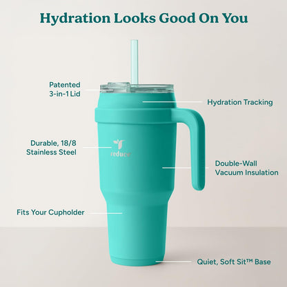 24 oz Stainless Steel Tumbler with Handle - Dual-Wall Vacuum Insulated Travel Mug, Sweat-Proof Lid & Reusable Straw - Keeps Drinks Cold for 24 Hrs, Fits Cupholders, Dishwasher Safe-Pink Cotton