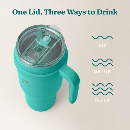 24 oz Stainless Steel Tumbler with Handle - Dual-Wall Vacuum Insulated Travel Mug, Sweat-Proof Lid & Reusable Straw - Keeps Drinks Cold for 24 Hrs, Fits Cupholders, Dishwasher Safe-Pink Cotton