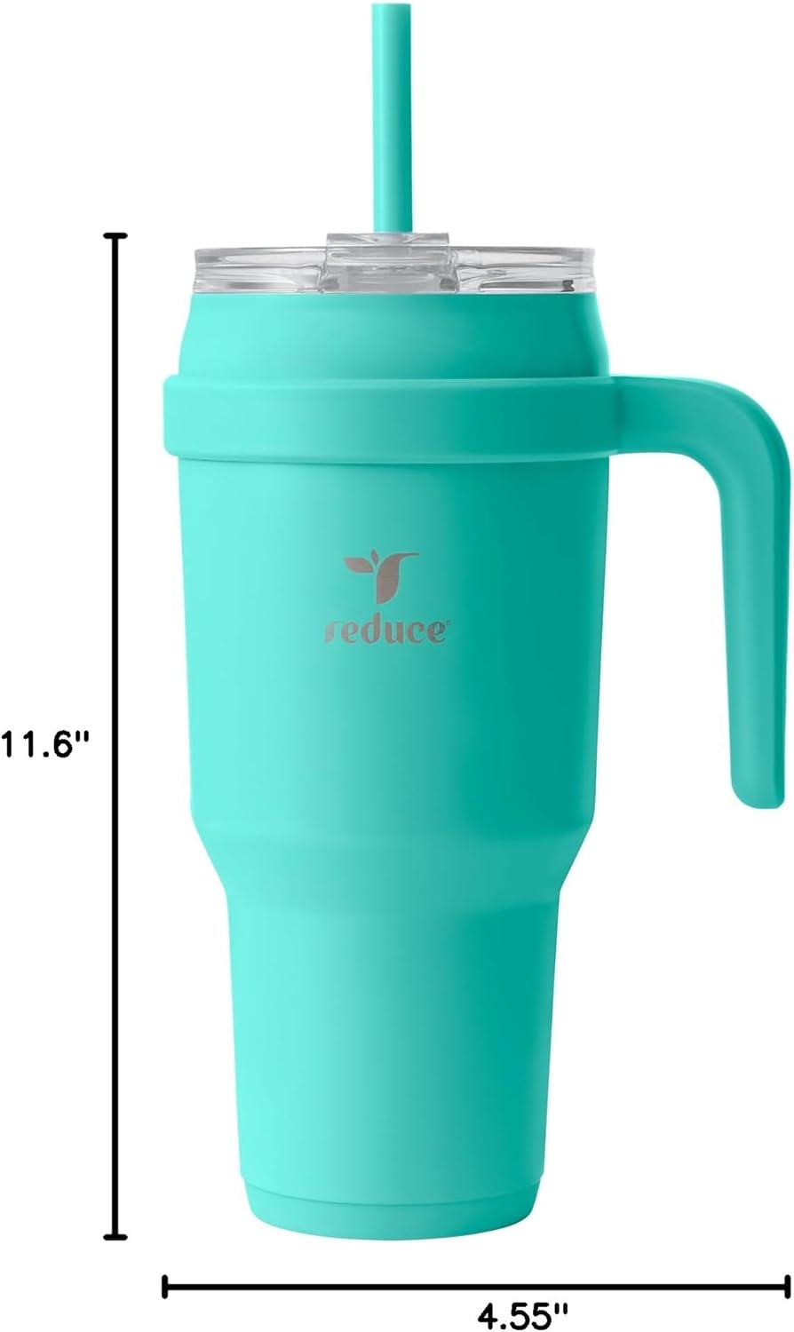 24 oz Stainless Steel Tumbler with Handle - Dual-Wall Vacuum Insulated Travel Mug, Sweat-Proof Lid & Reusable Straw - Keeps Drinks Cold for 24 Hrs, Fits Cupholders, Dishwasher Safe-Pink Cotton