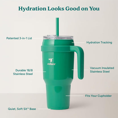 24 oz Stainless Steel Tumbler with Handle - Dual-Wall Vacuum Insulated Travel Mug, Sweat-Proof Lid & Reusable Straw - Keeps Drinks Cold for 24 Hrs, Fits Cupholders, Dishwasher Safe-Pink Cotton