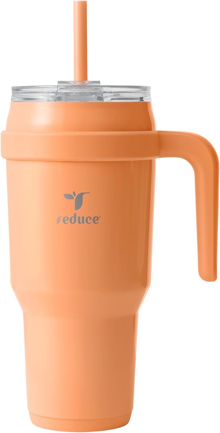 24 oz Stainless Steel Tumbler with Handle - Dual-Wall Vacuum Insulated Travel Mug, Sweat-Proof Lid & Reusable Straw - Keeps Drinks Cold for 24 Hrs, Fits Cupholders, Dishwasher Safe-Pink Cotton