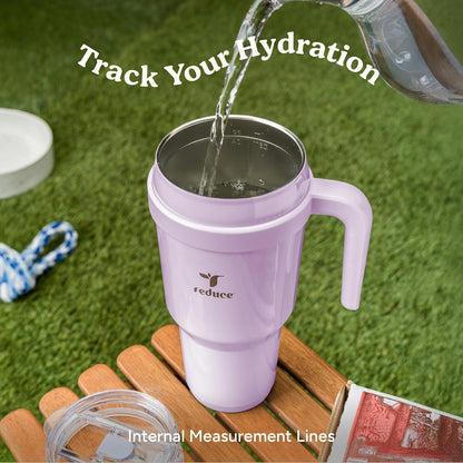 24 oz Stainless Steel Tumbler with Handle - Dual-Wall Vacuum Insulated Travel Mug, Sweat-Proof Lid & Reusable Straw - Keeps Drinks Cold for 24 Hrs, Fits Cupholders, Dishwasher Safe-Pink Cotton