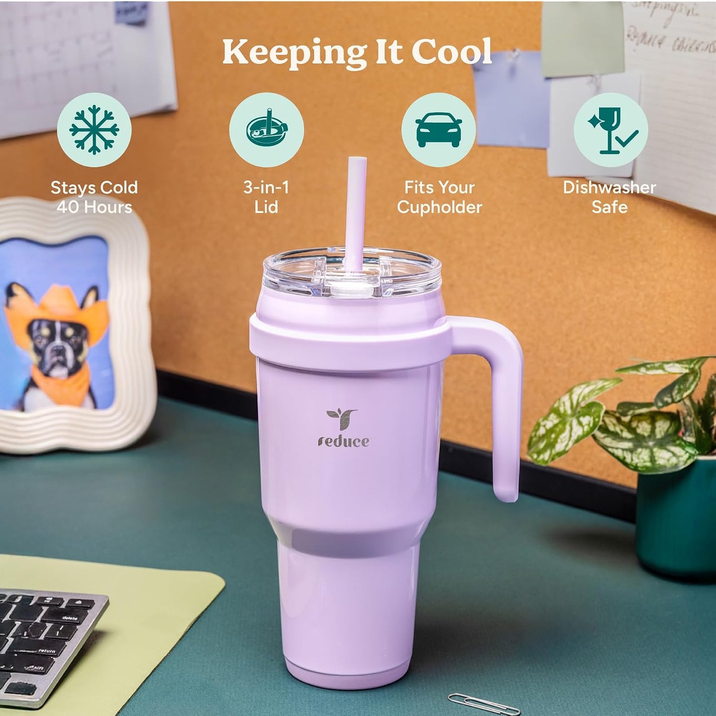 24 oz Stainless Steel Tumbler with Handle - Dual-Wall Vacuum Insulated Travel Mug, Sweat-Proof Lid & Reusable Straw - Keeps Drinks Cold for 24 Hrs, Fits Cupholders, Dishwasher Safe-Pink Cotton