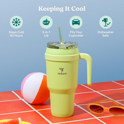 24 oz Stainless Steel Tumbler with Handle - Dual-Wall Vacuum Insulated Travel Mug, Sweat-Proof Lid & Reusable Straw - Keeps Drinks Cold for 24 Hrs, Fits Cupholders, Dishwasher Safe-Pink Cotton