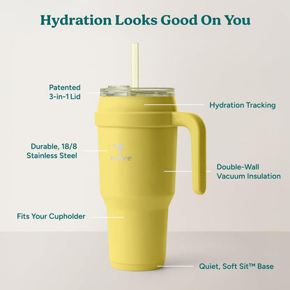 24 oz Stainless Steel Tumbler with Handle - Dual-Wall Vacuum Insulated Travel Mug, Sweat-Proof Lid & Reusable Straw - Keeps Drinks Cold for 24 Hrs, Fits Cupholders, Dishwasher Safe-Pink Cotton