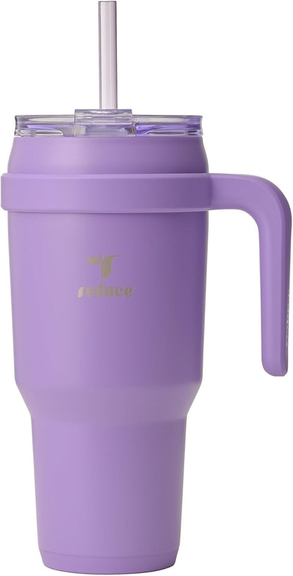 24 oz Stainless Steel Tumbler with Handle - Dual-Wall Vacuum Insulated Travel Mug, Sweat-Proof Lid & Reusable Straw - Keeps Drinks Cold for 24 Hrs, Fits Cupholders, Dishwasher Safe-Pink Cotton