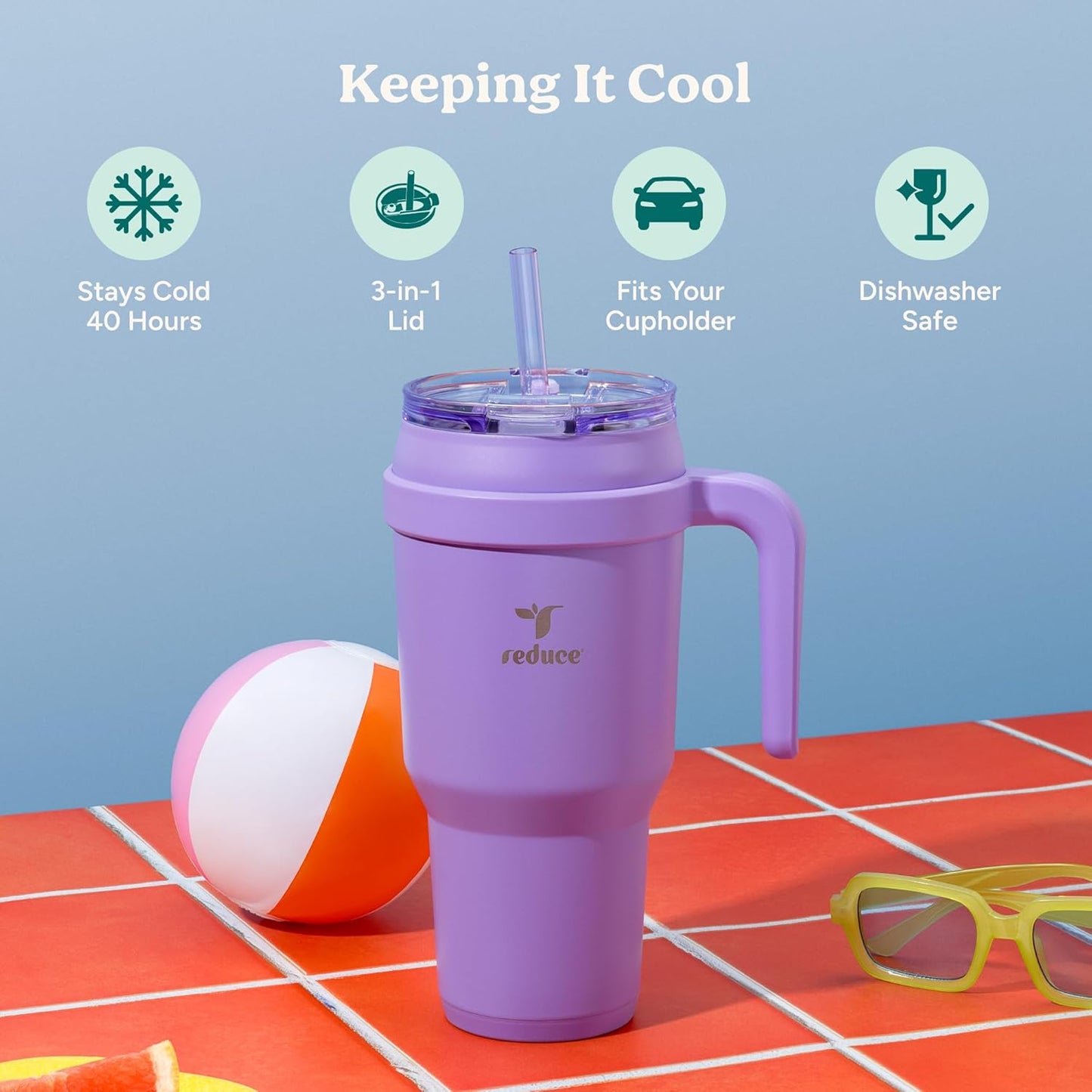 24 oz Stainless Steel Tumbler with Handle - Dual-Wall Vacuum Insulated Travel Mug, Sweat-Proof Lid & Reusable Straw - Keeps Drinks Cold for 24 Hrs, Fits Cupholders, Dishwasher Safe-Pink Cotton