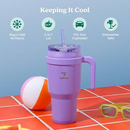 24 oz Stainless Steel Tumbler with Handle - Dual-Wall Vacuum Insulated Travel Mug, Sweat-Proof Lid & Reusable Straw - Keeps Drinks Cold for 24 Hrs, Fits Cupholders, Dishwasher Safe-Pink Cotton