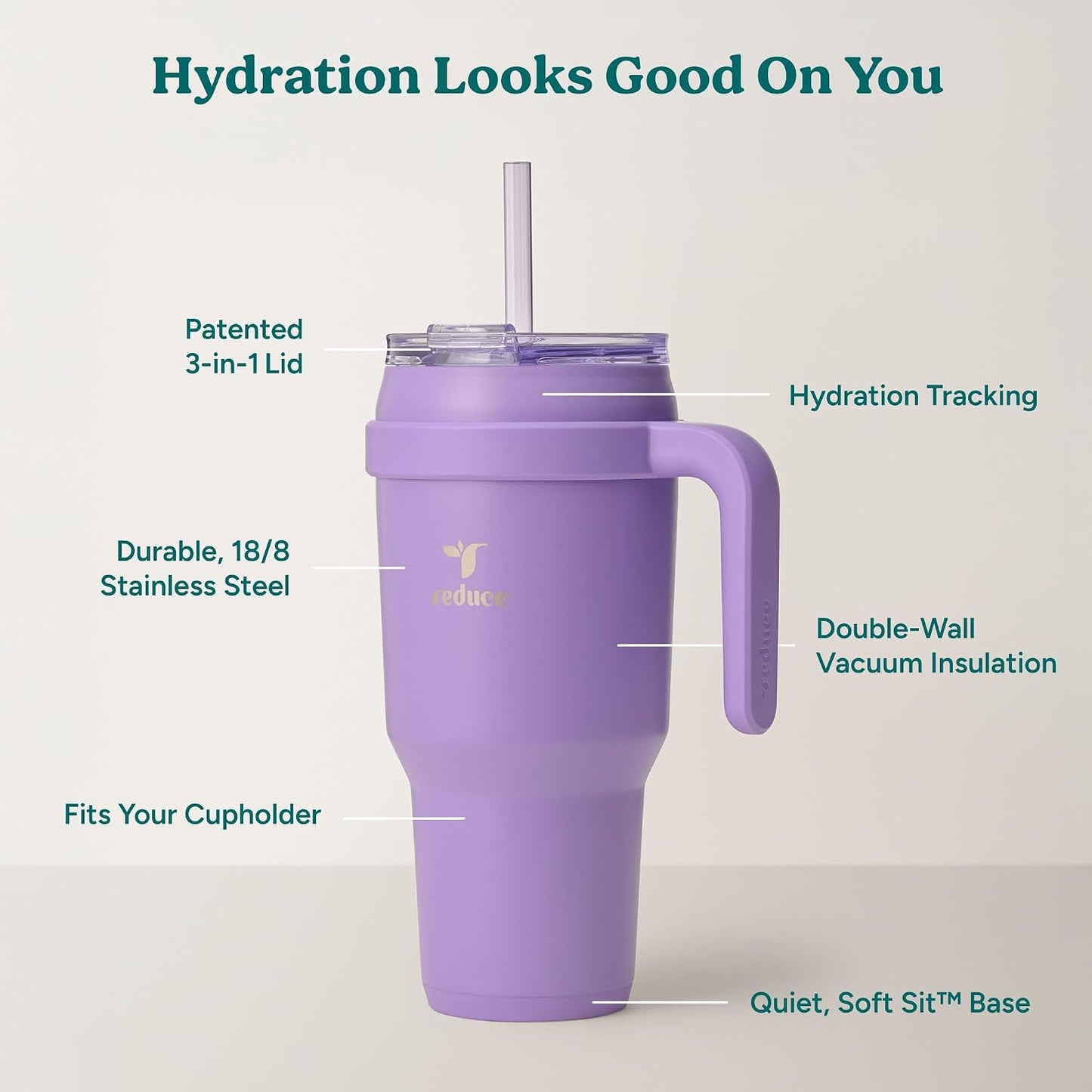 24 oz Stainless Steel Tumbler with Handle - Dual-Wall Vacuum Insulated Travel Mug, Sweat-Proof Lid & Reusable Straw - Keeps Drinks Cold for 24 Hrs, Fits Cupholders, Dishwasher Safe-Pink Cotton