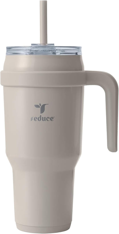 24 oz Stainless Steel Tumbler with Handle - Dual-Wall Vacuum Insulated Travel Mug, Sweat-Proof Lid & Reusable Straw - Keeps Drinks Cold for 24 Hrs, Fits Cupholders, Dishwasher Safe-Pink Cotton