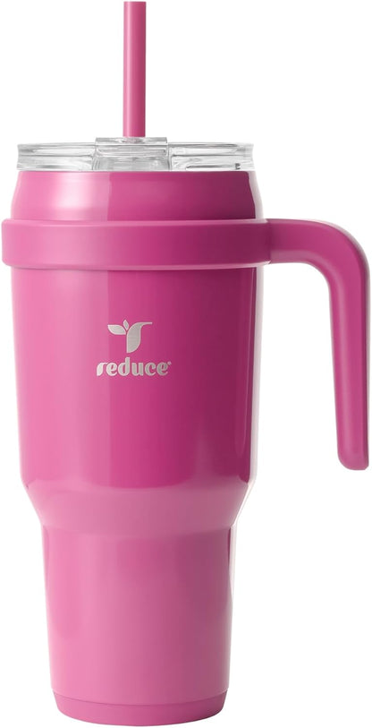 24 oz Stainless Steel Tumbler with Handle - Dual-Wall Vacuum Insulated Travel Mug, Sweat-Proof Lid & Reusable Straw - Keeps Drinks Cold for 24 Hrs, Fits Cupholders, Dishwasher Safe-Pink Cotton