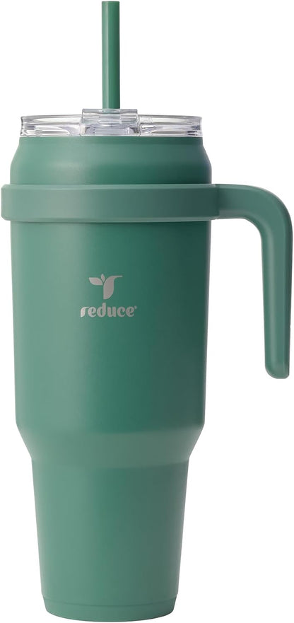 24 oz Stainless Steel Tumbler with Handle - Dual-Wall Vacuum Insulated Travel Mug, Sweat-Proof Lid & Reusable Straw - Keeps Drinks Cold for 24 Hrs, Fits Cupholders, Dishwasher Safe-Pink Cotton