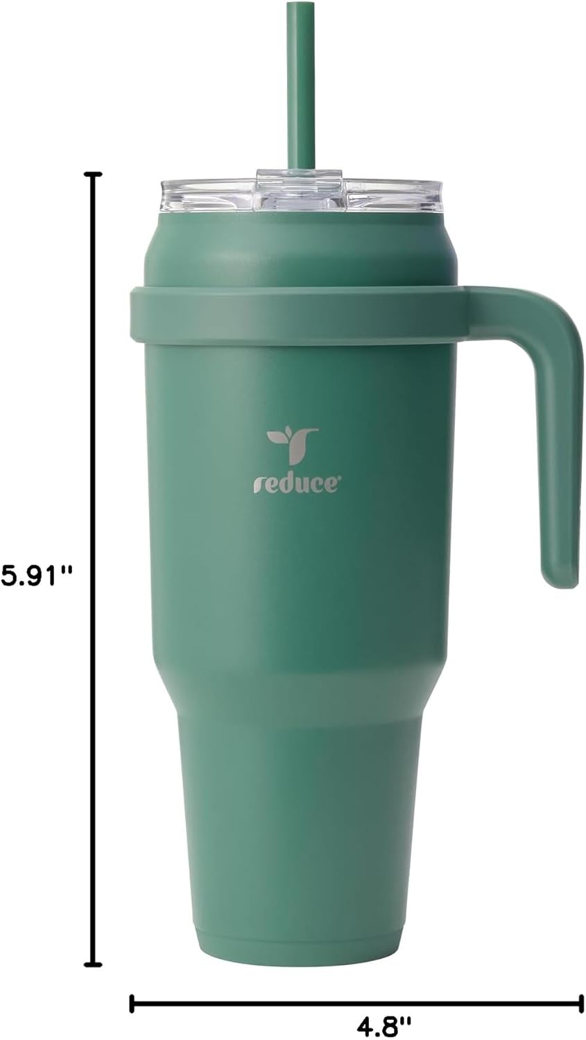 24 oz Stainless Steel Tumbler with Handle - Dual-Wall Vacuum Insulated Travel Mug, Sweat-Proof Lid & Reusable Straw - Keeps Drinks Cold for 24 Hrs, Fits Cupholders, Dishwasher Safe-Pink Cotton