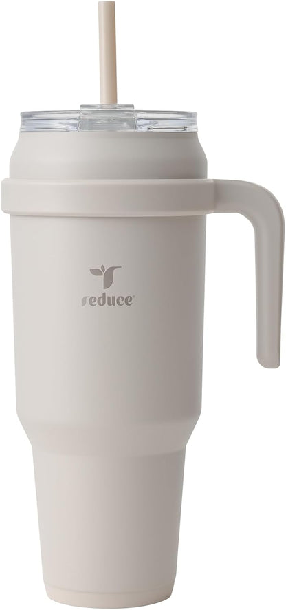 24 oz Stainless Steel Tumbler with Handle - Dual-Wall Vacuum Insulated Travel Mug, Sweat-Proof Lid & Reusable Straw - Keeps Drinks Cold for 24 Hrs, Fits Cupholders, Dishwasher Safe-Pink Cotton