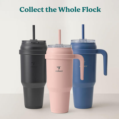24 oz Stainless Steel Tumbler with Handle - Dual-Wall Vacuum Insulated Travel Mug, Sweat-Proof Lid & Reusable Straw - Keeps Drinks Cold for 24 Hrs, Fits Cupholders, Dishwasher Safe-Pink Cotton