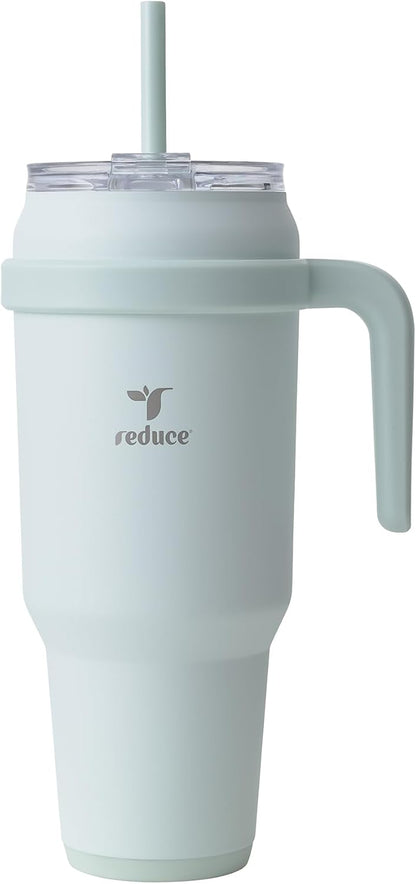 24 oz Stainless Steel Tumbler with Handle - Dual-Wall Vacuum Insulated Travel Mug, Sweat-Proof Lid & Reusable Straw - Keeps Drinks Cold for 24 Hrs, Fits Cupholders, Dishwasher Safe-Pink Cotton