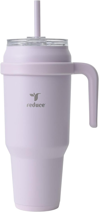 24 oz Stainless Steel Tumbler with Handle - Dual-Wall Vacuum Insulated Travel Mug, Sweat-Proof Lid & Reusable Straw - Keeps Drinks Cold for 24 Hrs, Fits Cupholders, Dishwasher Safe-Pink Cotton