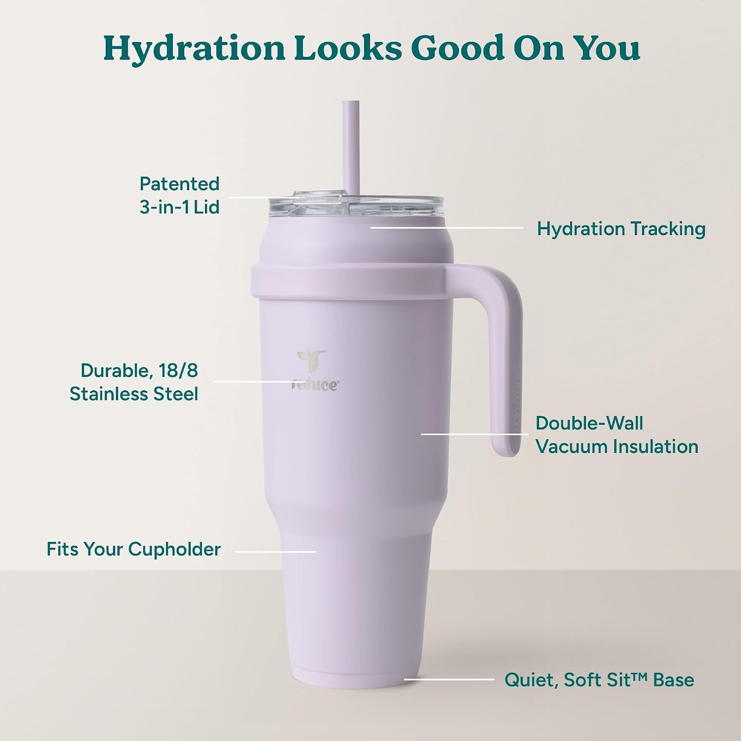 24 oz Stainless Steel Tumbler with Handle - Dual-Wall Vacuum Insulated Travel Mug, Sweat-Proof Lid & Reusable Straw - Keeps Drinks Cold for 24 Hrs, Fits Cupholders, Dishwasher Safe-Pink Cotton