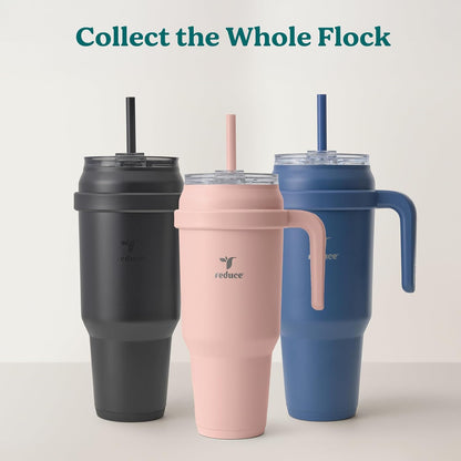 24 oz Stainless Steel Tumbler with Handle - Dual-Wall Vacuum Insulated Travel Mug, Sweat-Proof Lid & Reusable Straw - Keeps Drinks Cold for 24 Hrs, Fits Cupholders, Dishwasher Safe-Pink Cotton