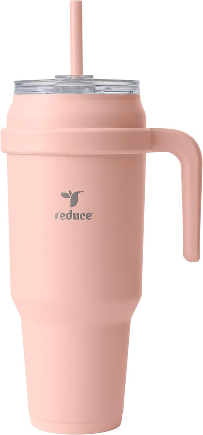 24 oz Stainless Steel Tumbler with Handle - Dual-Wall Vacuum Insulated Travel Mug, Sweat-Proof Lid & Reusable Straw - Keeps Drinks Cold for 24 Hrs, Fits Cupholders, Dishwasher Safe-Pink Cotton